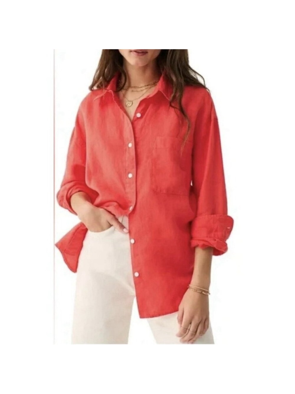 Faherty Laguna 100% linen relaxed fit Hibiscus Button-Down Shirt